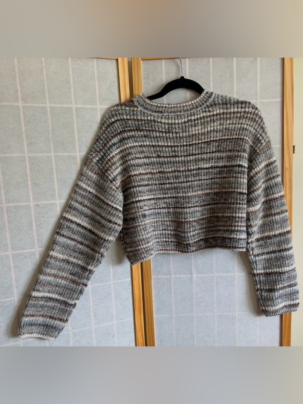 Garage Striped Cropped Sweater XS Brown Cream Chunky Knit